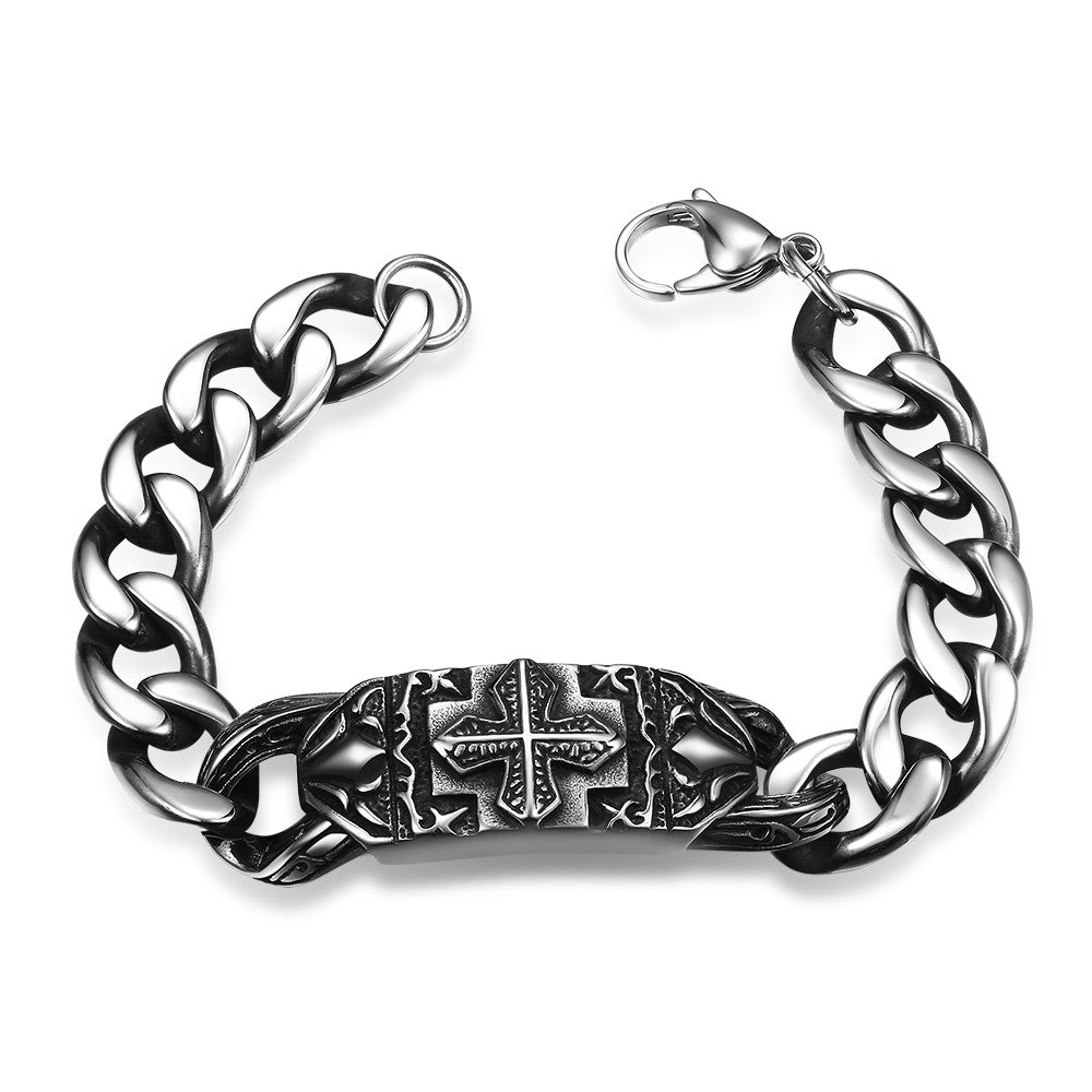 Thick Cut Cross Emblem Stainless Steel Bracelet