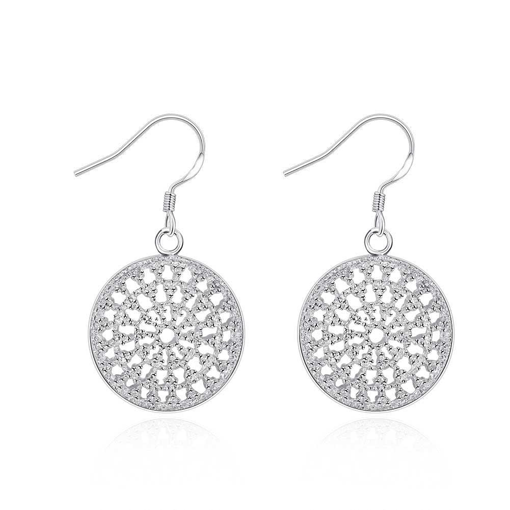 18K White Gold Plated Circular Pendant Earring