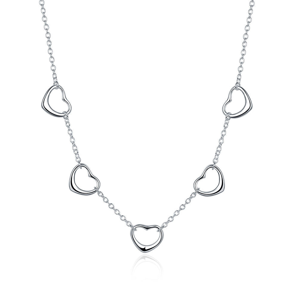 5 Connecting Hearts Necklace in 18K White Gold Plated