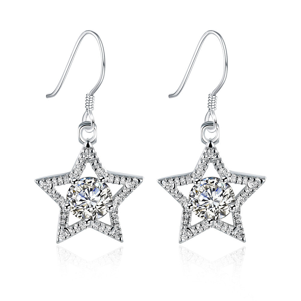 18K White Gold Plated Star Shape with Crystal Inlay Earring