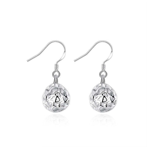 18K White Gold Plated Laser Cut Ball Drop Earring