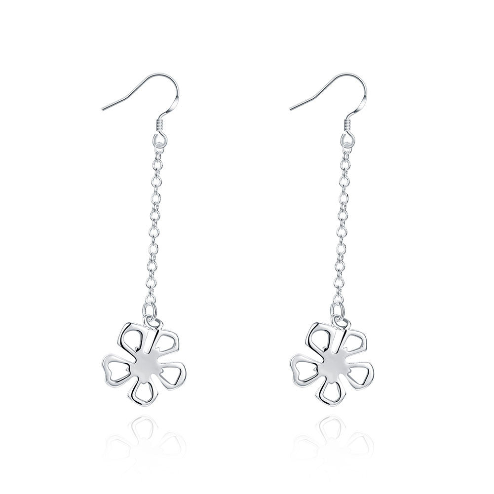 18K White Gold Plated Hollow Clover Drop Earring