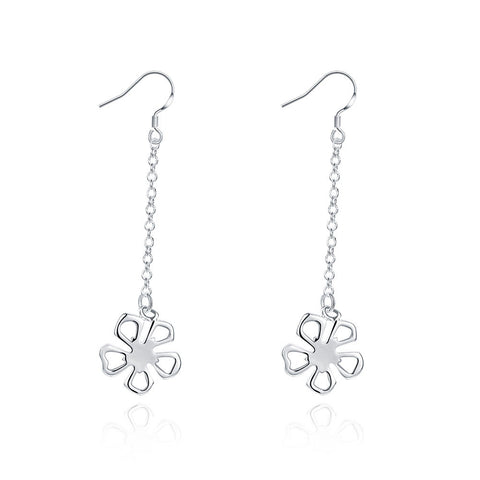 18K White Gold Plated Hollow Clover Drop Earring