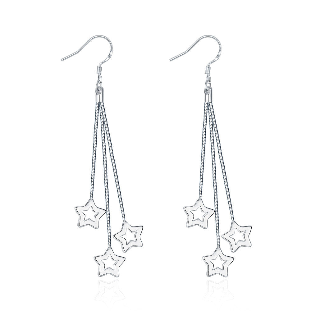 18K White Gold Plated Multi-Stars Drop Earring