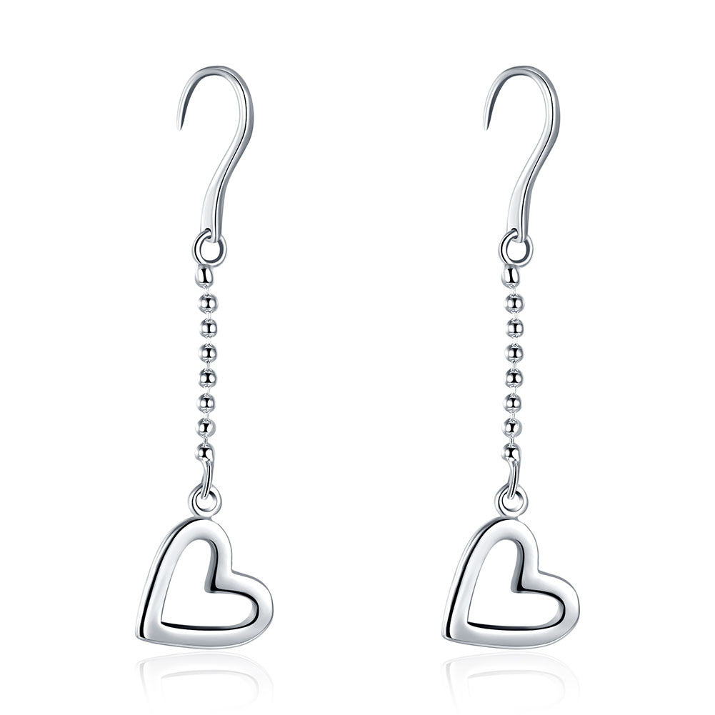 18K White Gold Plated Drop Hollow Hearts Earring