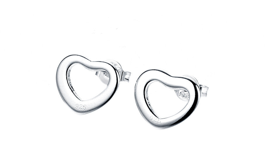 18K White Gold Plated Hollow Heart Stud Earring