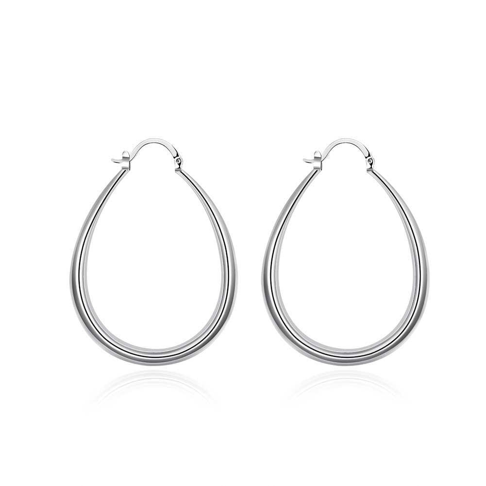 18K White Gold Plated Mid-Sized Hoops