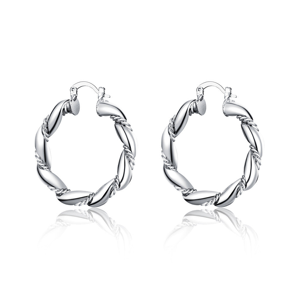 18K White Gold Plated Curved Ancient Rome Hoops