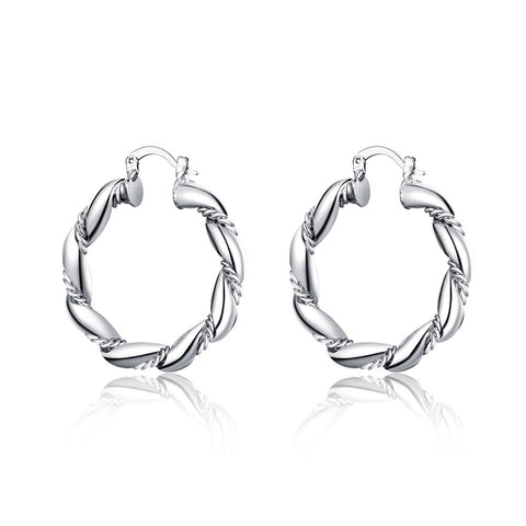 18K White Gold Plated Curved Ancient Rome Hoops