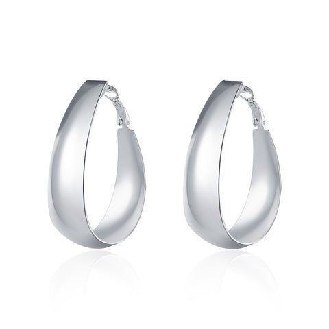 18K White Gold Plated Medium Sized Hoops