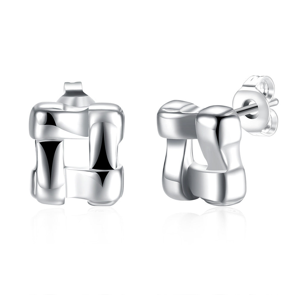 18K White Gold Plated Plated Cubed Stud Earring