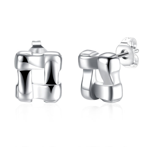 18K White Gold Plated Plated Cubed Stud Earring