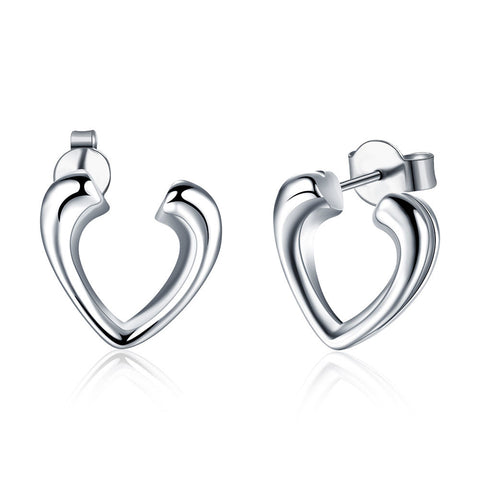 18K White Gold Plated Hollow Hearts Open-Clasp Studs