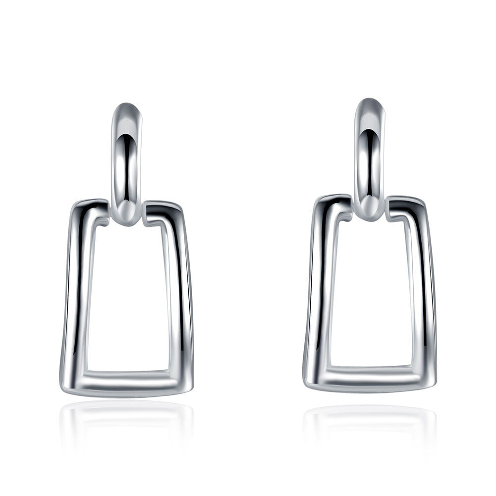 18K White Gold Plated Hollow Rectangle Earring