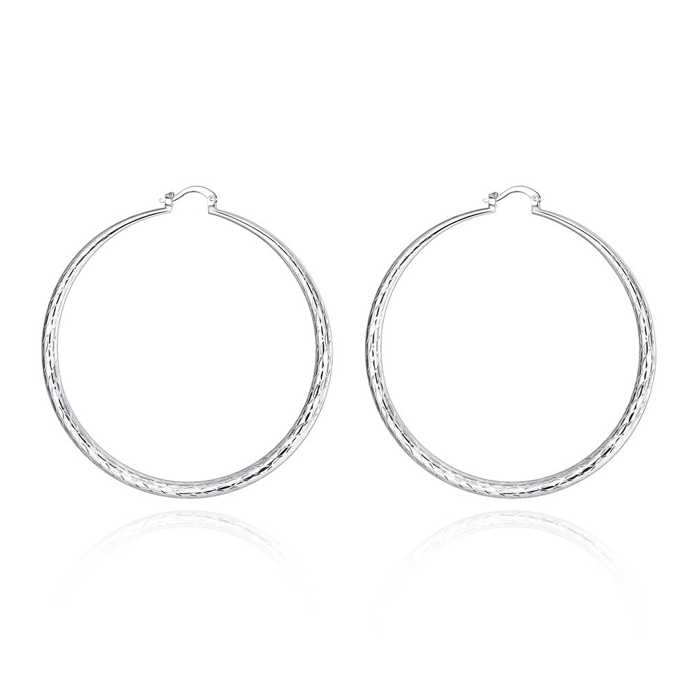 18K White Gold Plated Large Gap Classic Hoops