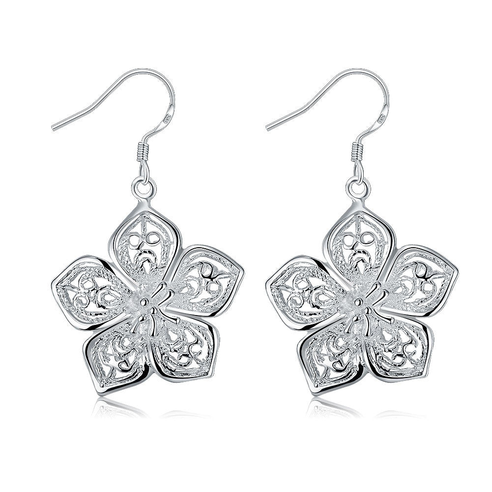 18K White Gold Plated Drop Laser Cut Floral Earring