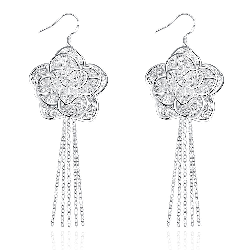 18K White Gold Plated Drop Floral Petal Earring