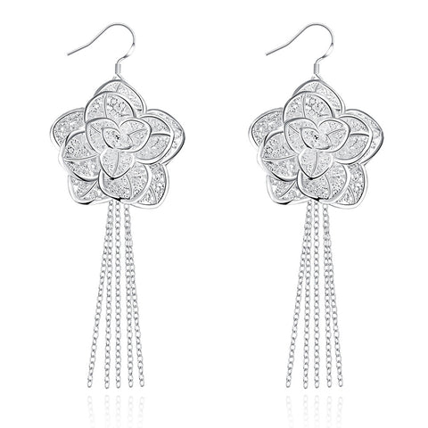 18K White Gold Plated Drop Floral Petal Earring