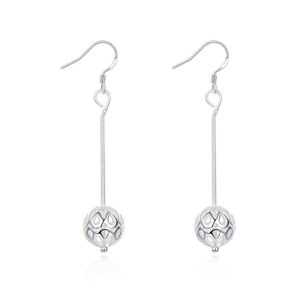 18K White Gold Plated Thin Ball Drop Drop Earring