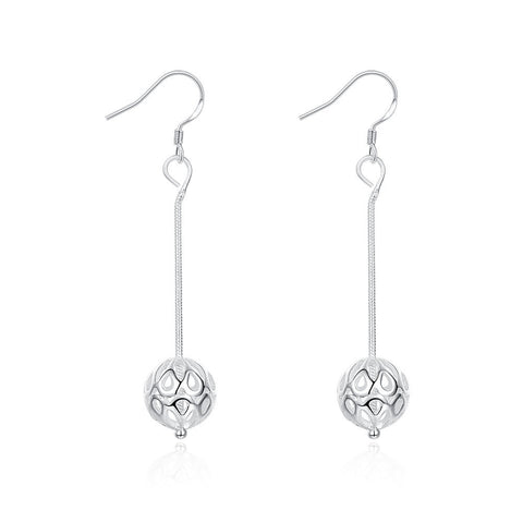 18K White Gold Plated Thin Ball Drop Drop Earring