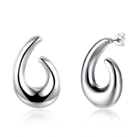 18K White Gold Plated Abstract Angular Hoops