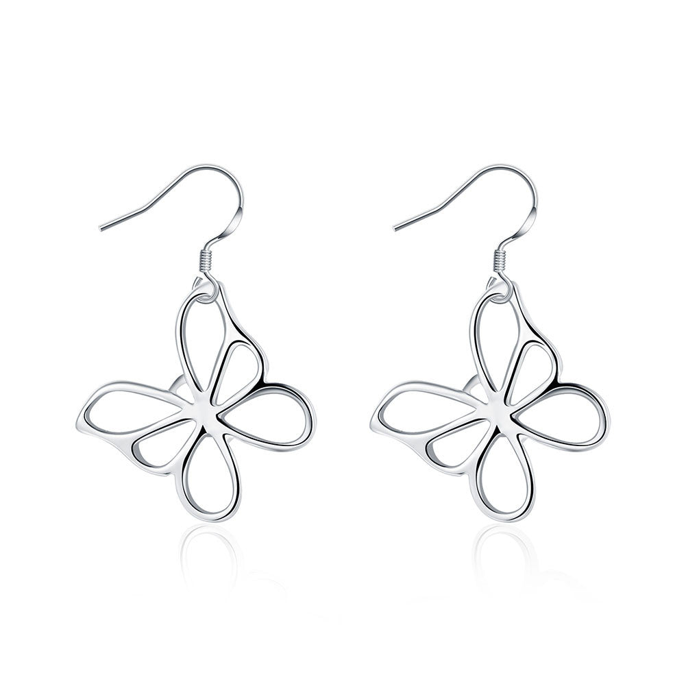 18K White Gold Plated Hollow Flying Butterfly Earring