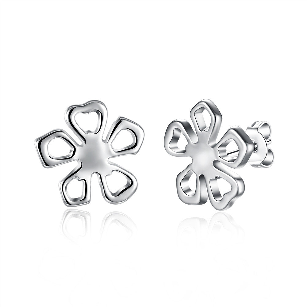 18K White Gold Plated Hollow Floral Petal Stud Earring