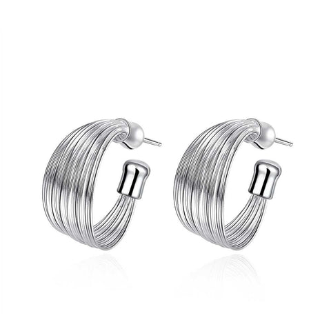 18K White Gold Plated Wire Layering Hoop Earring