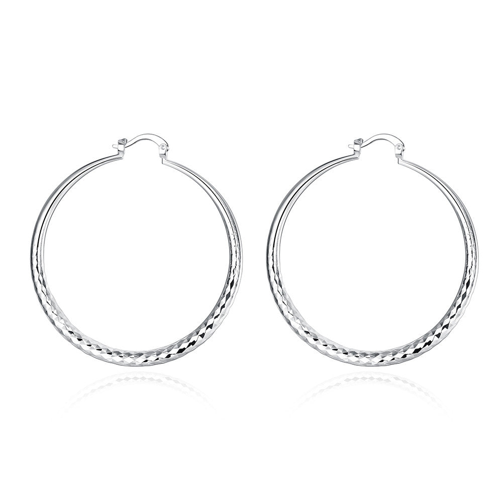 18K White Gold Plated Classic Greek Hoop Earring