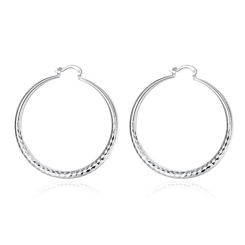 18K White Gold Plated Classic Greek Hoop Earring