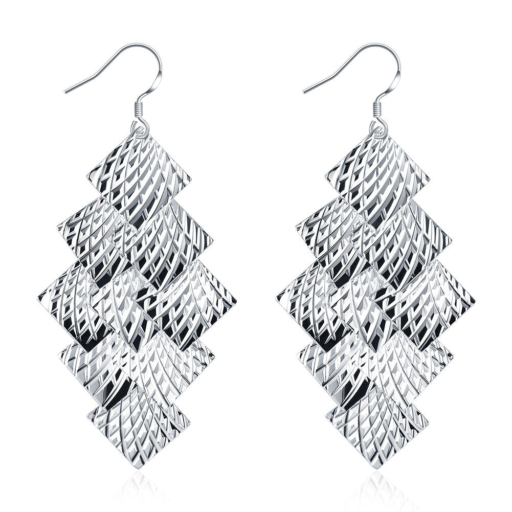 18K White Gold Plated Drop Beaded Plates Earring