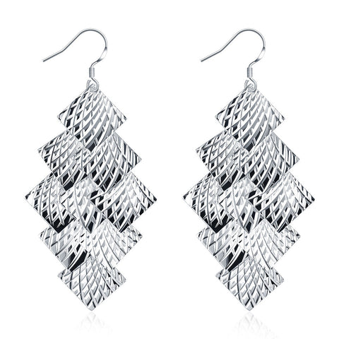 18K White Gold Plated Drop Beaded Plates Earring