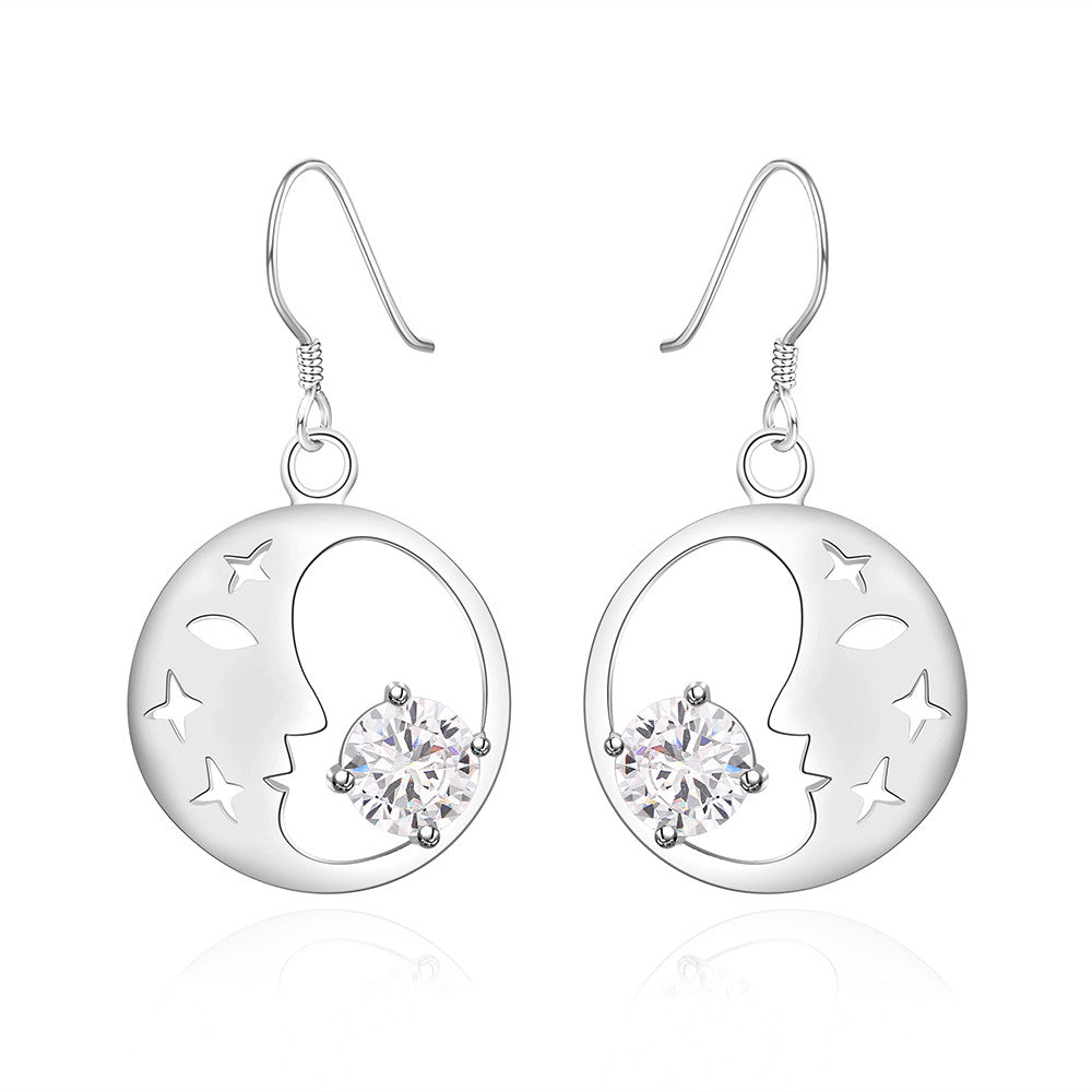 18K White Gold Plated Good Night World Earring