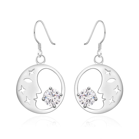 18K White Gold Plated Good Night World Earring