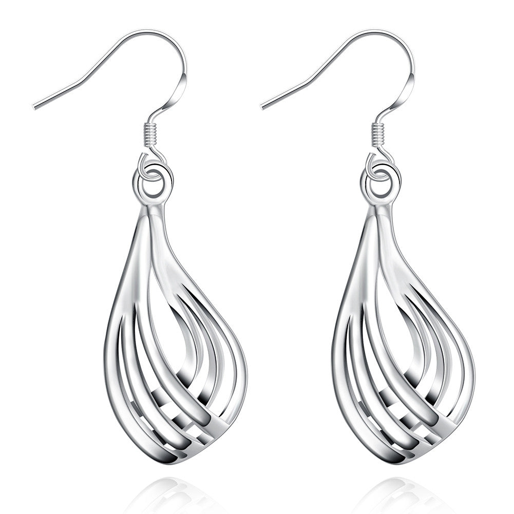 18K White Gold Plated Multi-Layered Curved Earring