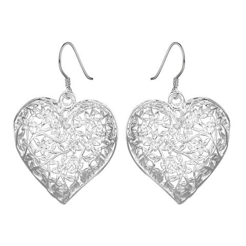 18K White Gold Plated Filigree Heart Shaped Earring