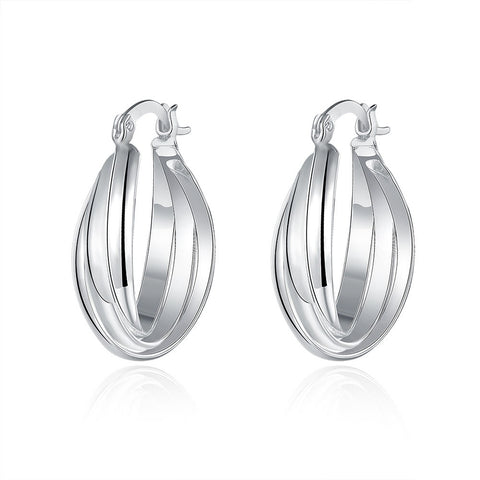 18K White Gold Plated Bent Lining Hoops