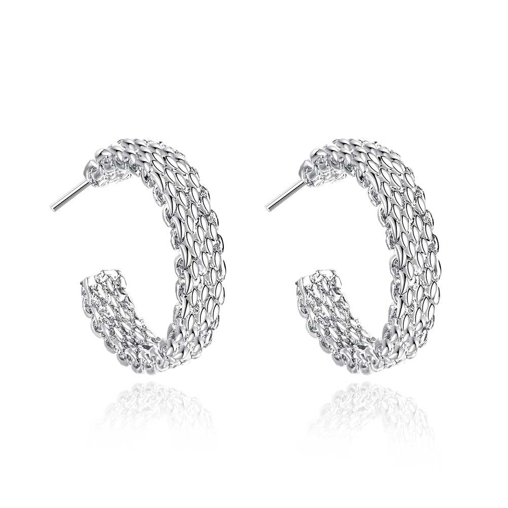 18K White Gold Plated Wired Half Cut Hoops