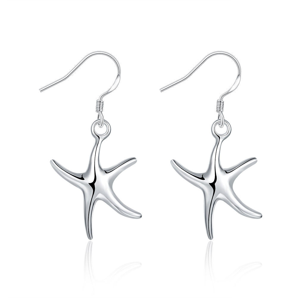 18K White Gold Plated Drop Start Fish Earring