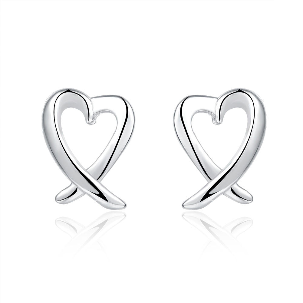 18K White Gold Plated Abstract Curved Heart Shaped Earring