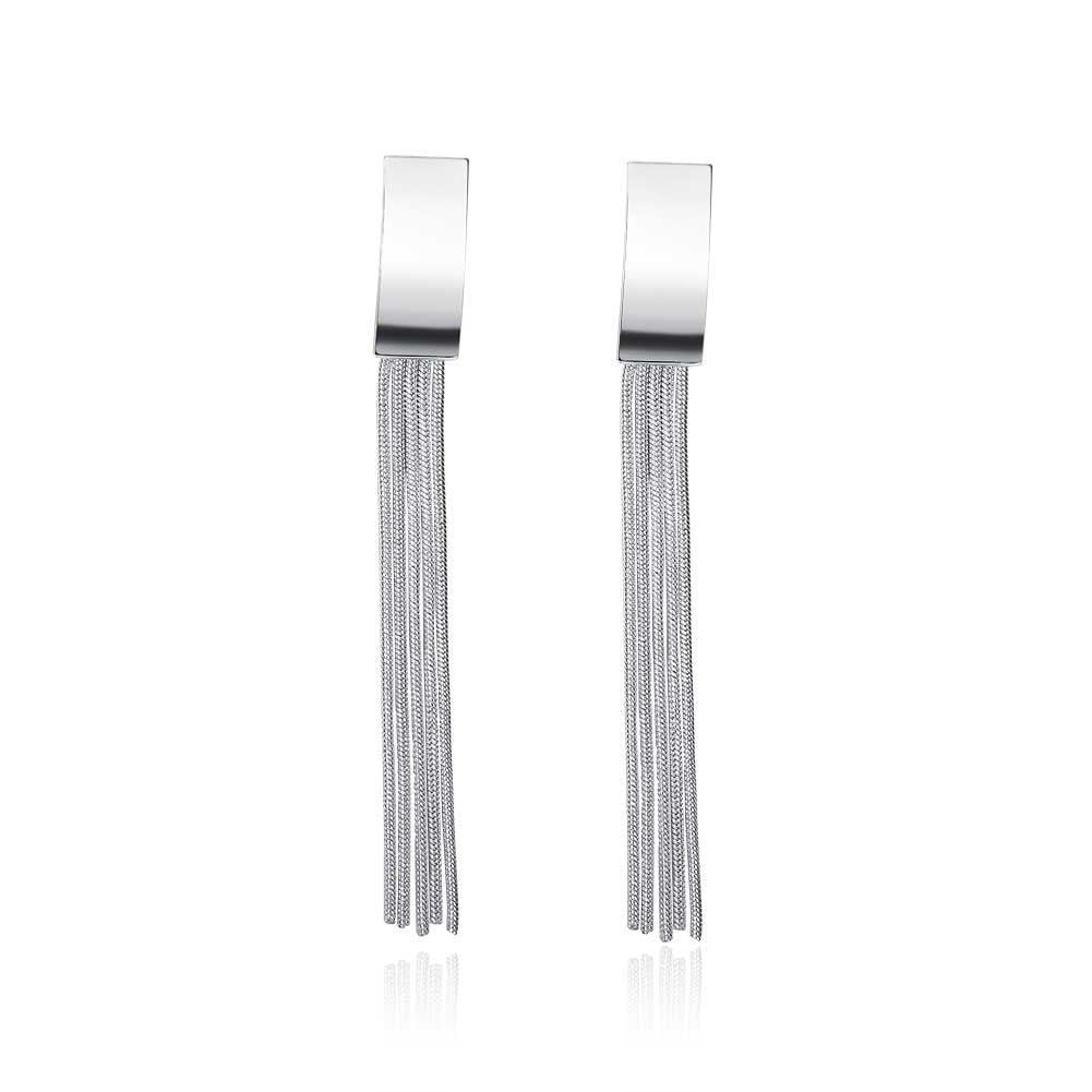 18K White Gold Plated Drop Wire Plate Earring