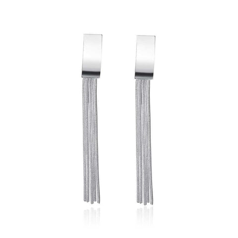 18K White Gold Plated Drop Wire Plate Earring