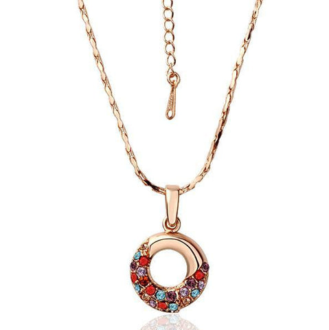 Rose Gold Plated Oval Shaped Rainbow Jewels Covering Necklace