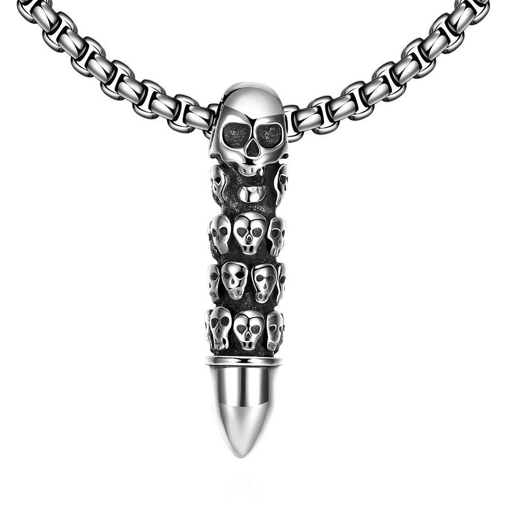 Bullet Skull Emblem Stainless Steel Necklace