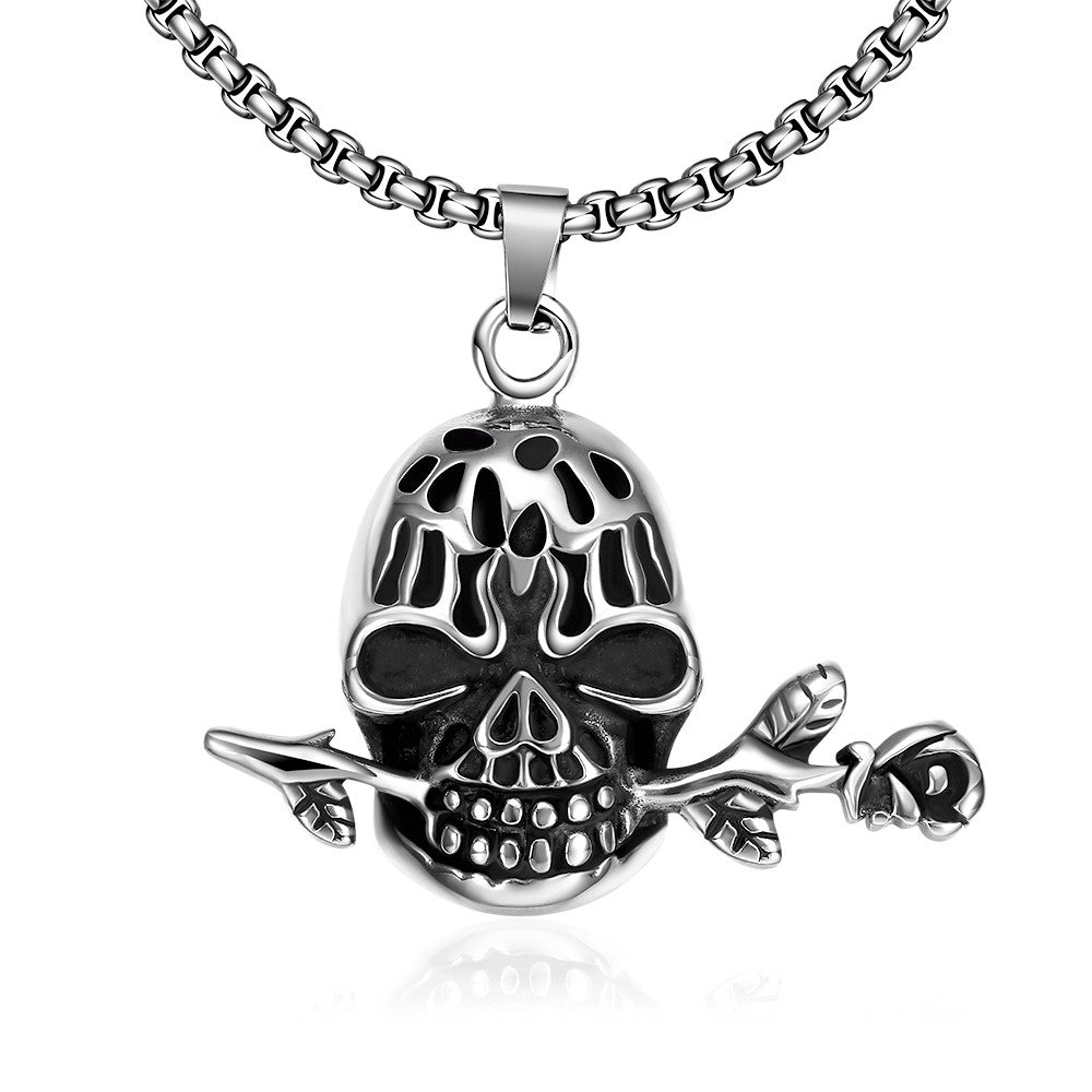 Skull's Rose Emblem Stainless Steel Necklace