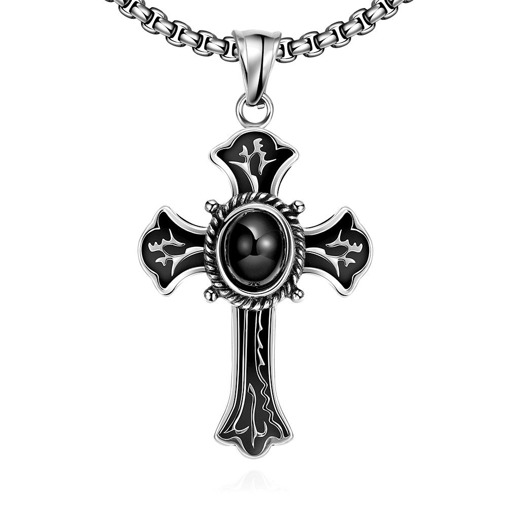 Black Pearl Cross Stainless Steel Necklace