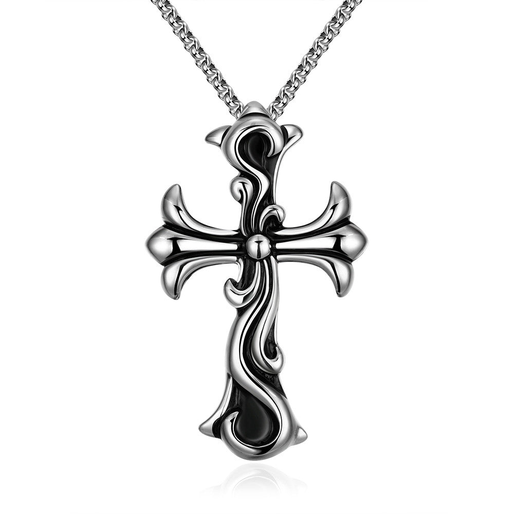 Thick Abstract Cross Stainless Steel Necklace