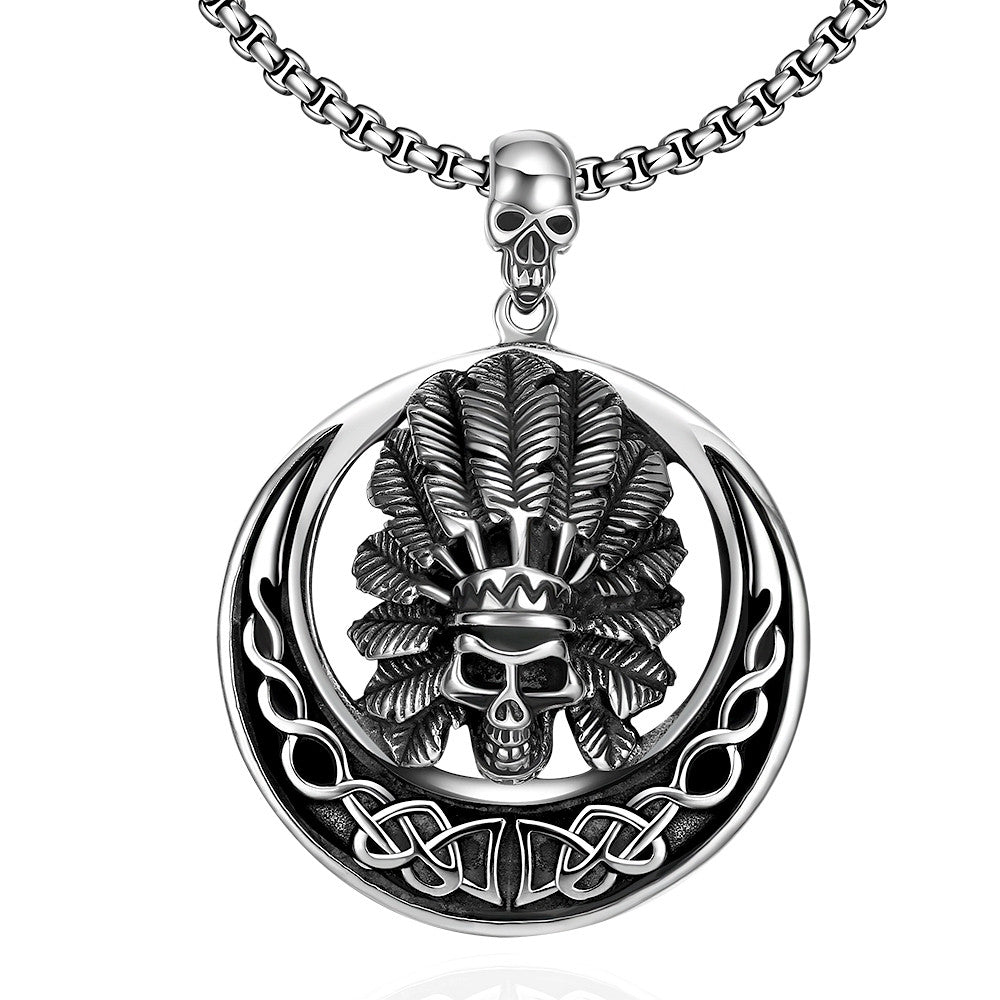 Chief Circular Emblem Stainless Steel Necklace