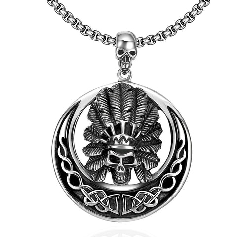 Chief Circular Emblem Stainless Steel Necklace