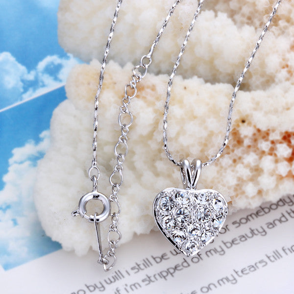 White Gold Plated Petite Heart Necklace with Crystal Jewels